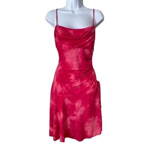 Vintage Y2K Cowl Neck Empire Waist Ruched Mini Dress Ruby Rox Pink Womens Large